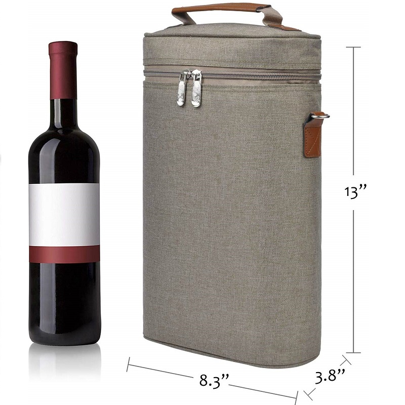 SGC32 Custom Insulated Tote Wine Picnic Bag Wholesale Travel Padded Handle Wine Bag 2 bottle with Adjustable Shoulder Strap